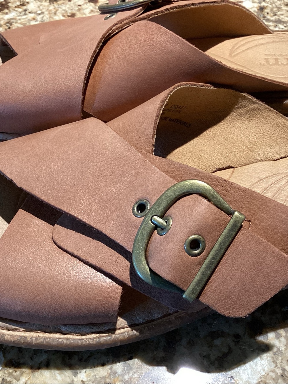 Born Tan Crisscross Leather Slide Sandals with Buckle - Picture 4 of 5